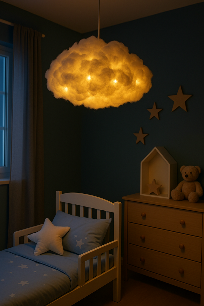Gebastelte Wolkenlampe als Deko für das Kinderzimmer